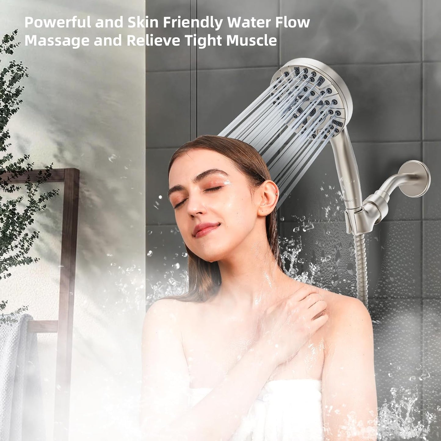BESAQUO 9 Settings High Pressure Handheld shower head & Power Wash, Pause Mode | Nickel