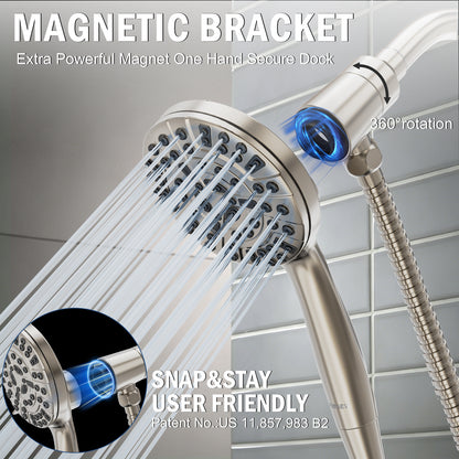 BESAQUO 9 Settings High Pressure Magnetic Handheld Shower Head & Power Wash | Nickel
