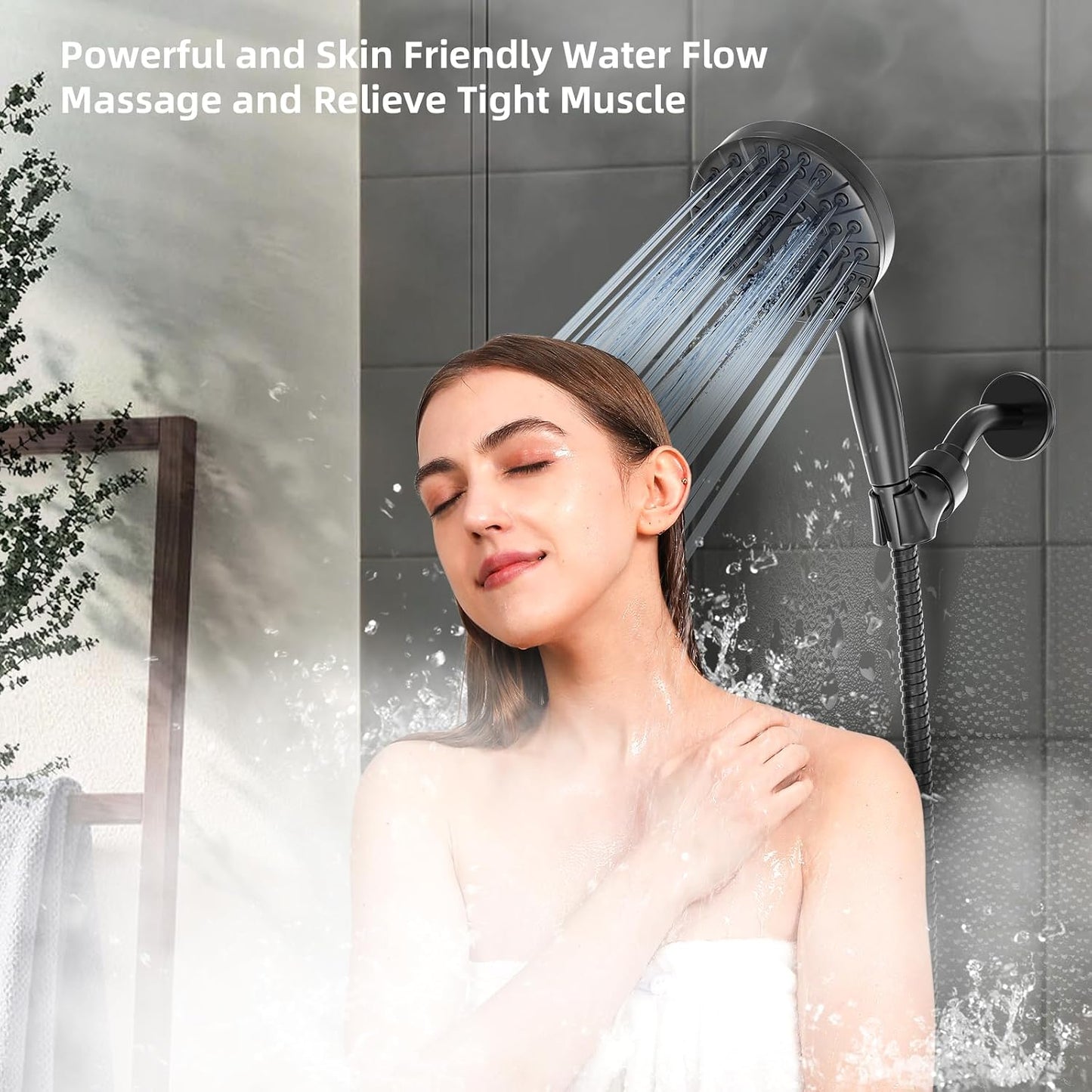 BESAQUO 9 Settings High Pressure Handheld shower head & Power Wash, Pause Mode | Black