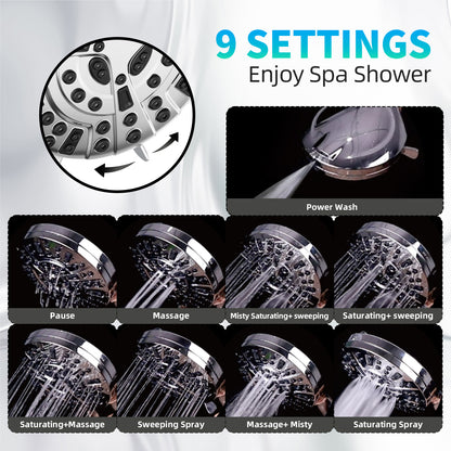 BESAQUO 9 Settings High Pressure shower head with handheld, Built-in Pause Mode &  Power Wash