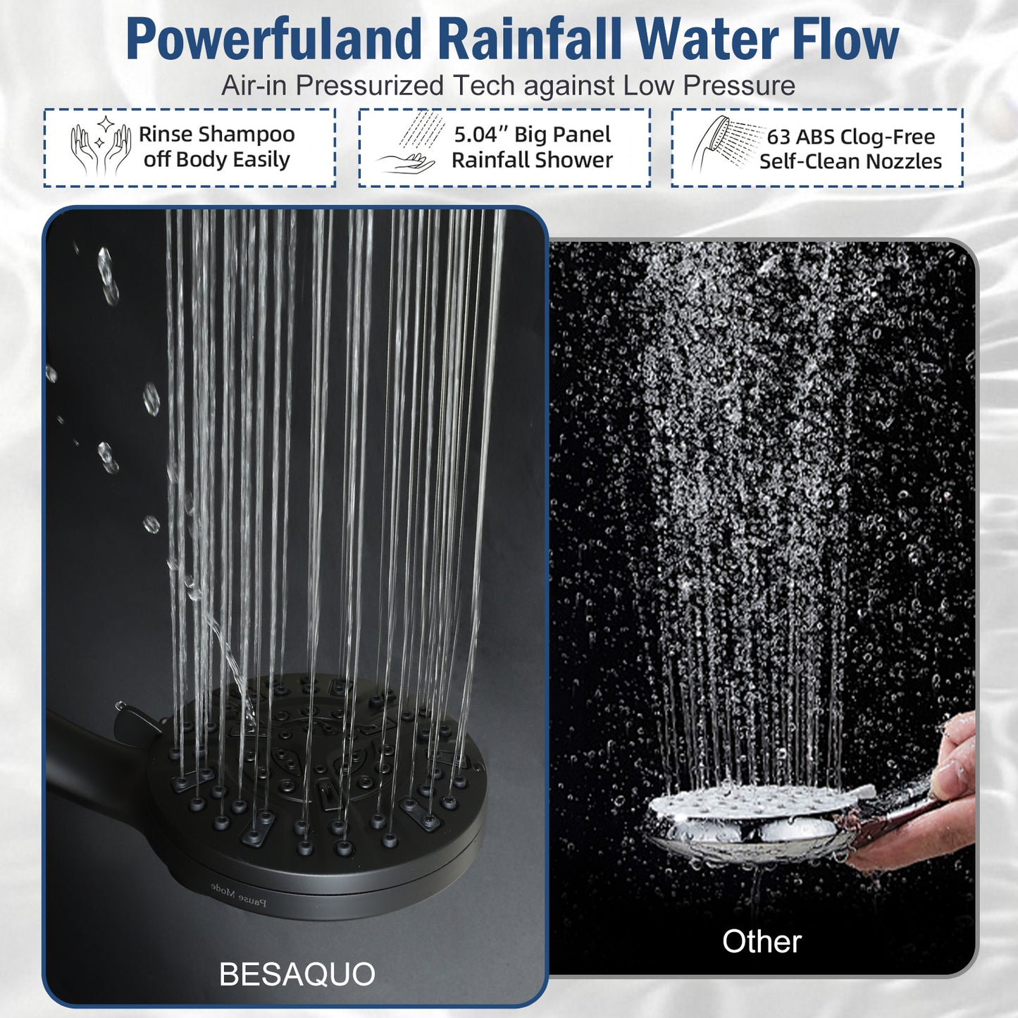 BESAQUO 9 Settings High Pressure Magnetic Handheld Shower Head & Power Wash | Black