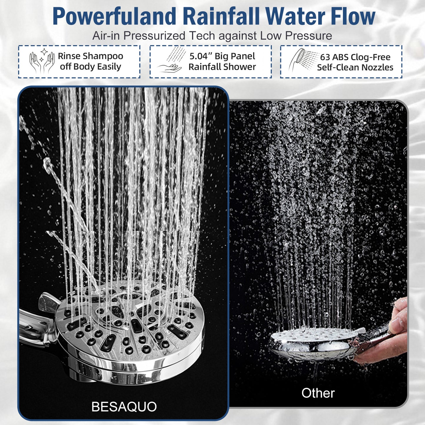 BESAQUO 9 Settings High Pressure Magnetic Handheld Shower Head & Power Wash | Chrome