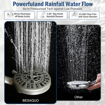 BESAQUO 9 Settings High Pressure Magnetic Handheld Shower Head & Power Wash | Nickel