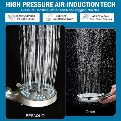 BESAQUO 9 Settings High Pressure Filtered Handheld Shower head & Power Wash | Nickel