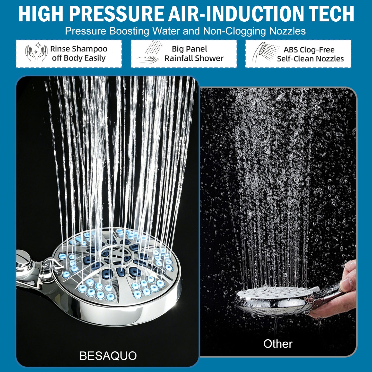 BESAQUO 9 Settings High Pressure Filtered Handheld Shower head & Power Wash | Chrome