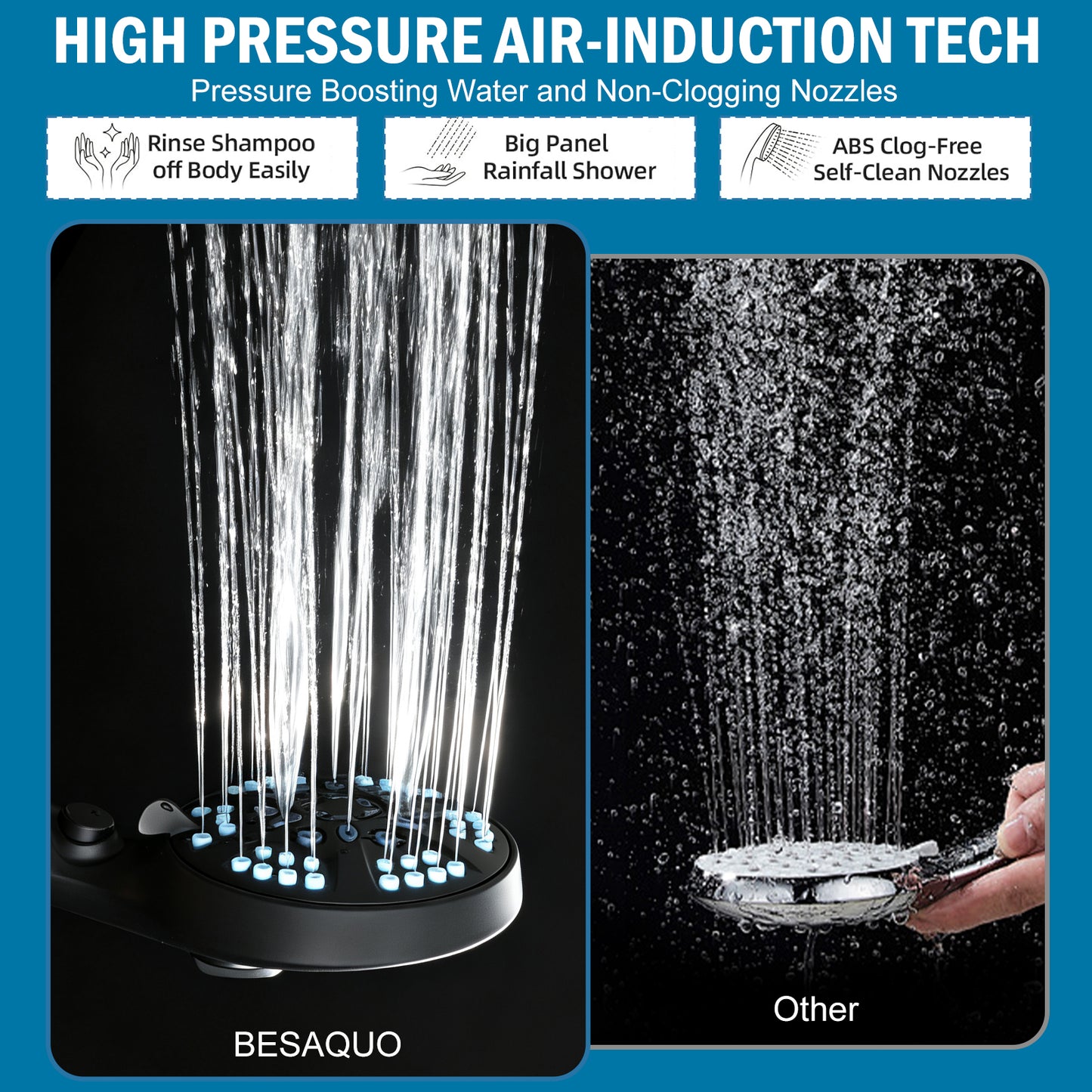 BESAQUO 9 Settings High Pressure Filtered Handheld Shower head & Power Wash | Chrome