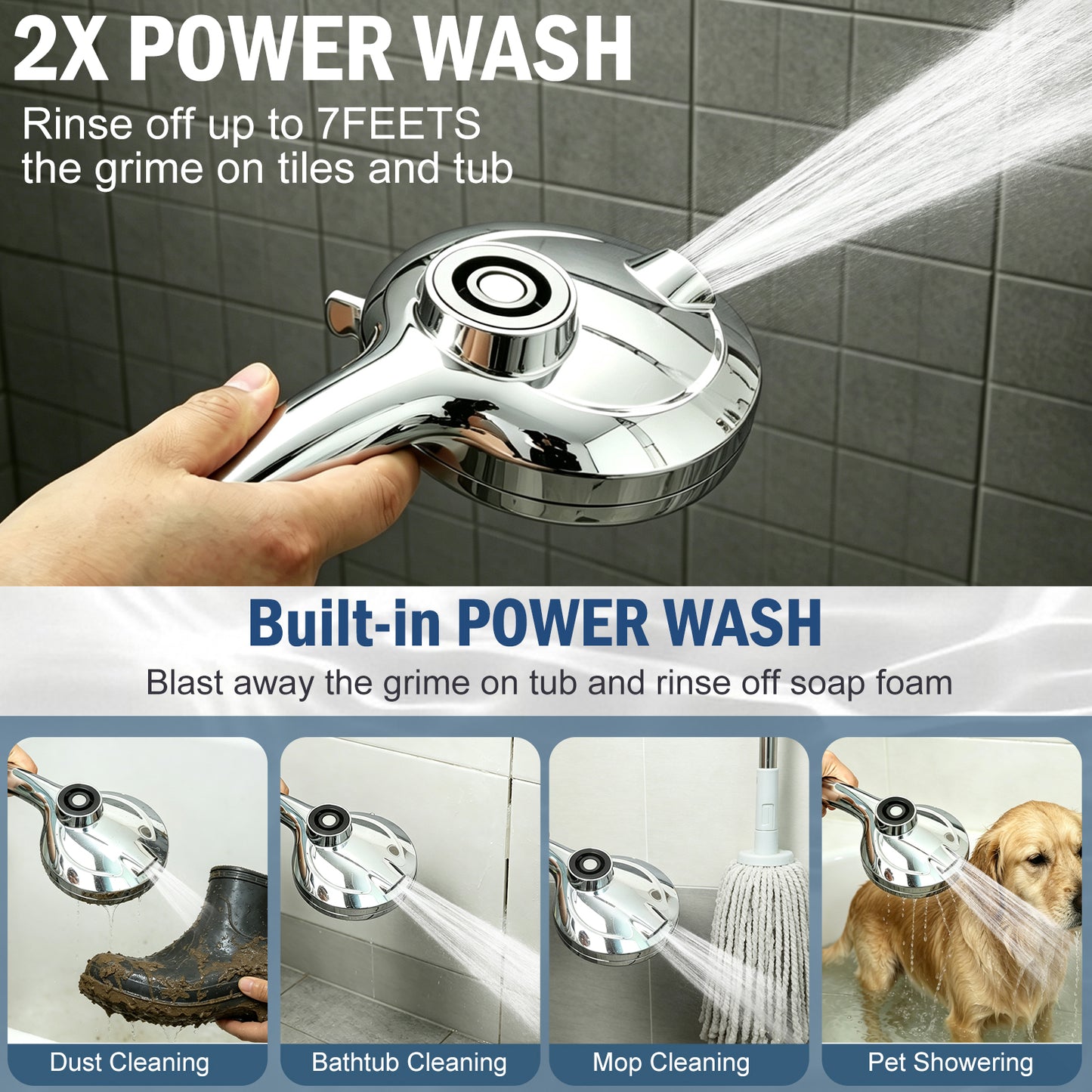 BESAQUO 9 Settings High Pressure Magnetic Handheld Shower Head & Power Wash | Chrome