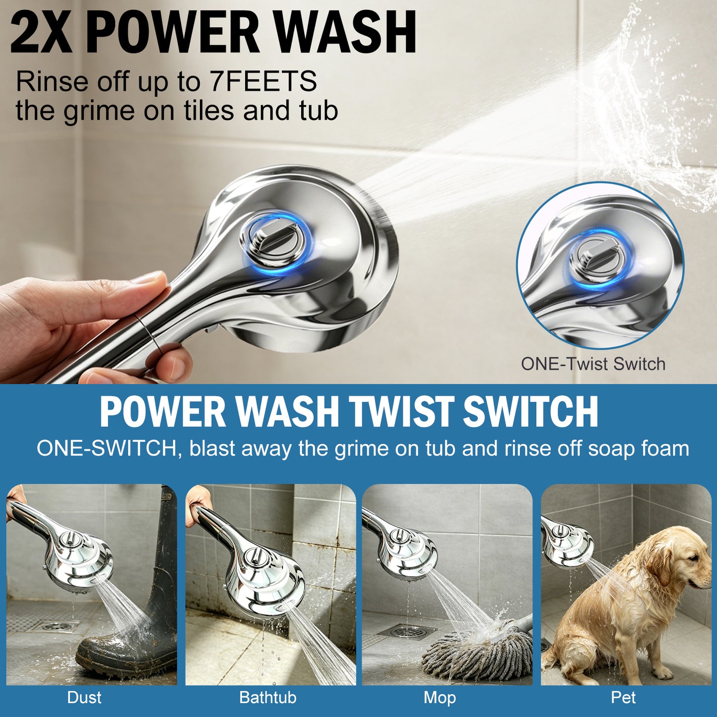 BESAQUO 9 Settings High Pressure Filtered Handheld Shower head & Power Wash | Chrome