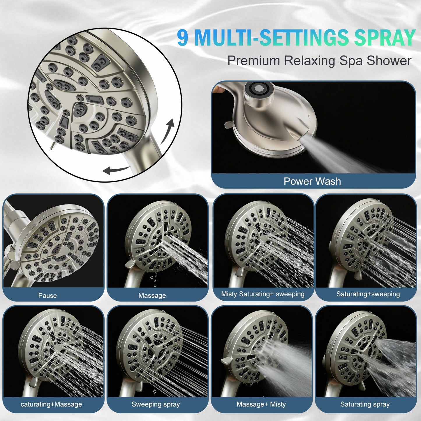 BESAQUO 9 Settings High Pressure Magnetic Handheld Shower Head & Power Wash | Nickel
