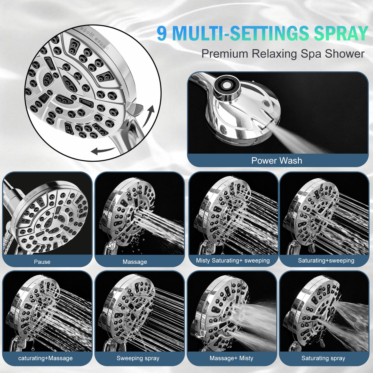 BESAQUO 9 Settings High Pressure Magnetic Handheld Shower Head & Power Wash | Chrome