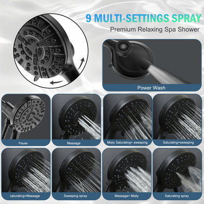 BESAQUO 9 Settings High Pressure Magnetic Handheld Shower Head & Power Wash | Black