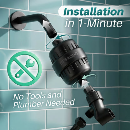 BESAQUO Shower Filter Head for Hard Water | Black
