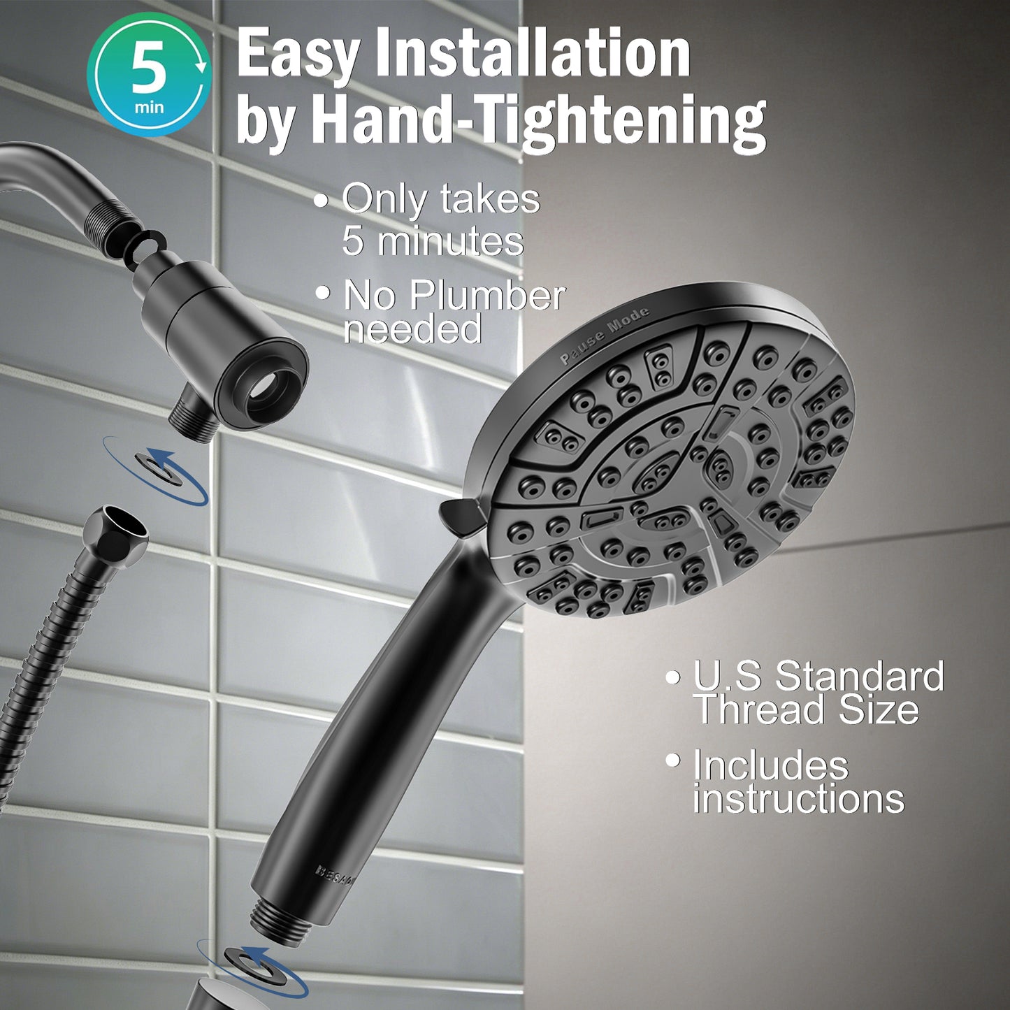 BESAQUO 9 Settings High Pressure Magnetic Handheld Shower Head & Power Wash | Black