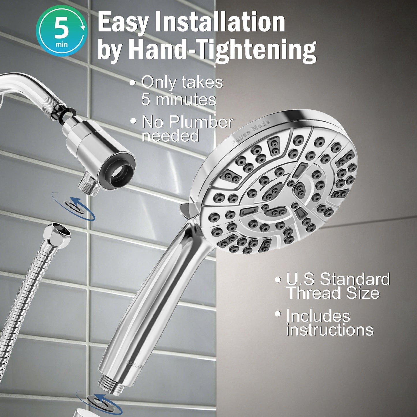 BESAQUO 9 Settings High Pressure Magnetic Handheld Shower Head & Power Wash | Chrome