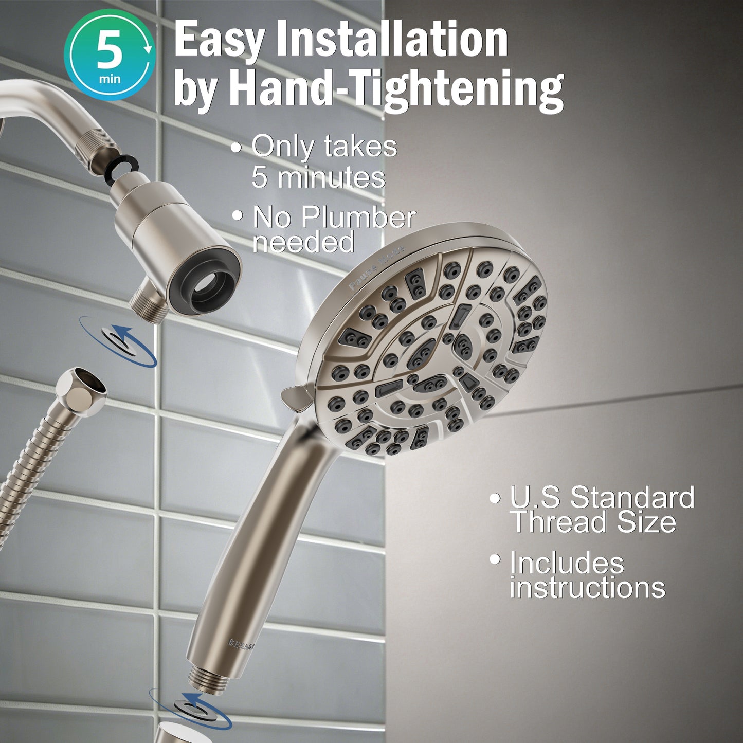 BESAQUO 9 Settings High Pressure Magnetic Handheld Shower Head & Power Wash | Nickel