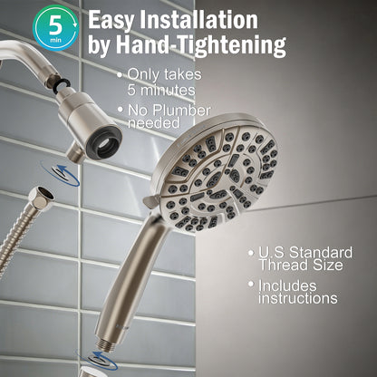 BESAQUO 9 Settings High Pressure Magnetic Handheld Shower Head & Power Wash | Nickel