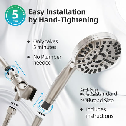BESAQUO 9 Settings High Pressure Handheld shower head & Power Wash, Pause Mode | Nickel