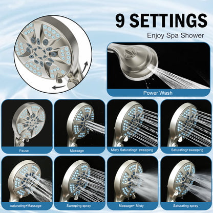 BESAQUO 9 Settings High Pressure Filtered Handheld Shower head & Power Wash | Nickel