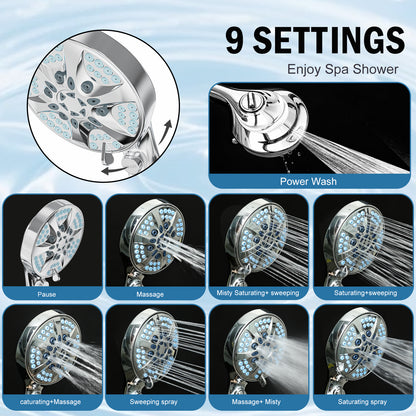 BESAQUO 9 Settings High Pressure Filtered Handheld Shower head & Power Wash | Chrome