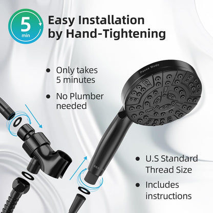 BESAQUO 9 Settings High Pressure Handheld shower head & Power Wash, Pause Mode | Black