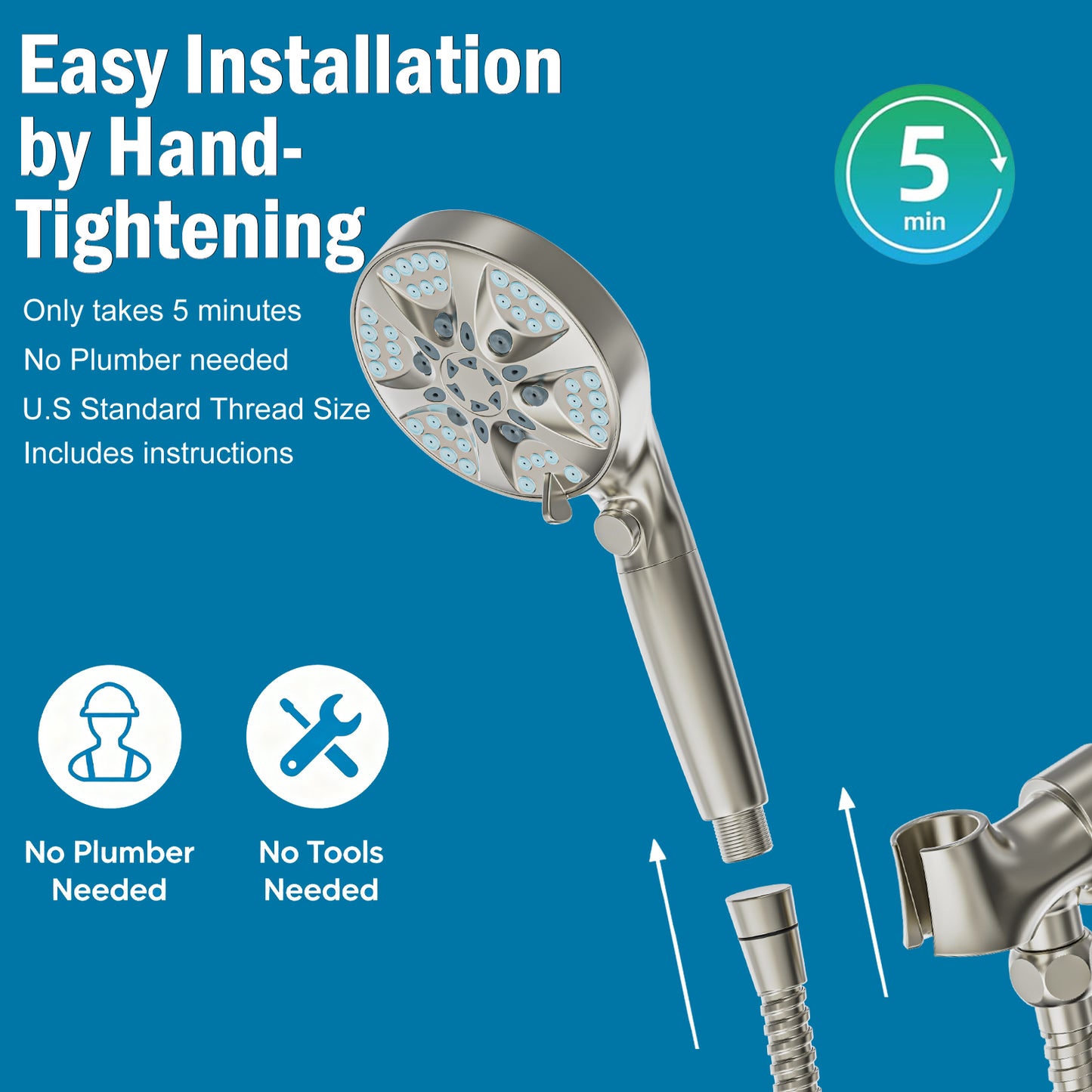 BESAQUO 9 Settings High Pressure Filtered Handheld Shower head & Power Wash | Nickel