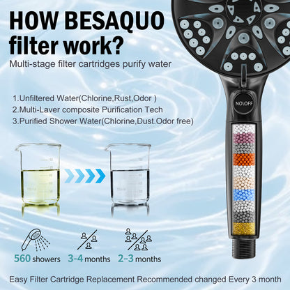BESAQUO 9 Settings High Pressure Filtered Handheld Shower head & Power Wash | Chrome