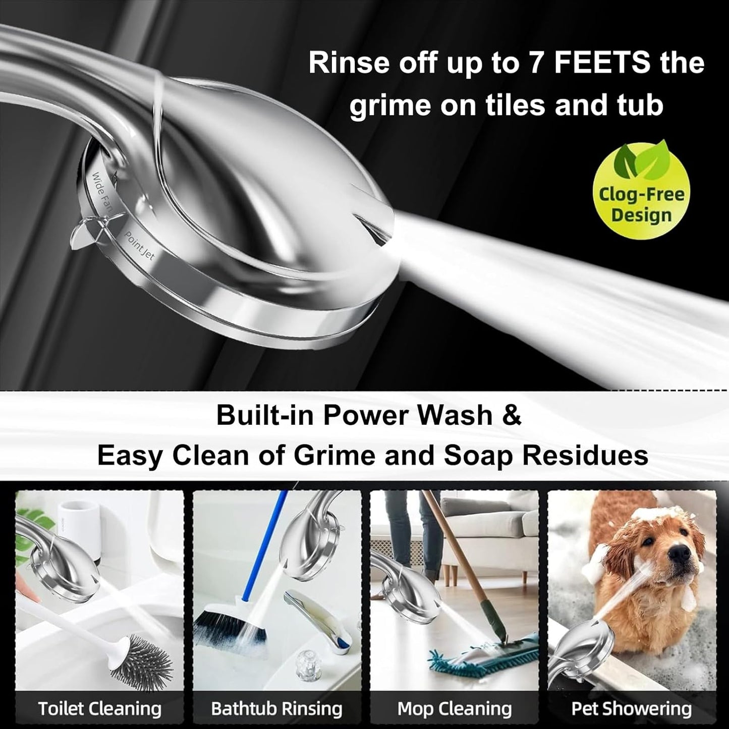 BESAQUO 9 Settings High Pressure shower head with handheld, Built-in Pause Mode &  Power Wash