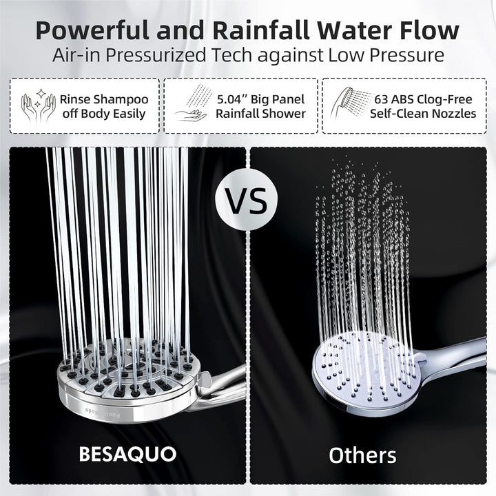 BESAQUO 10 Functions High Pressure shower head with handheld, Built-in Pause Mode &amp; 2 Power Wash