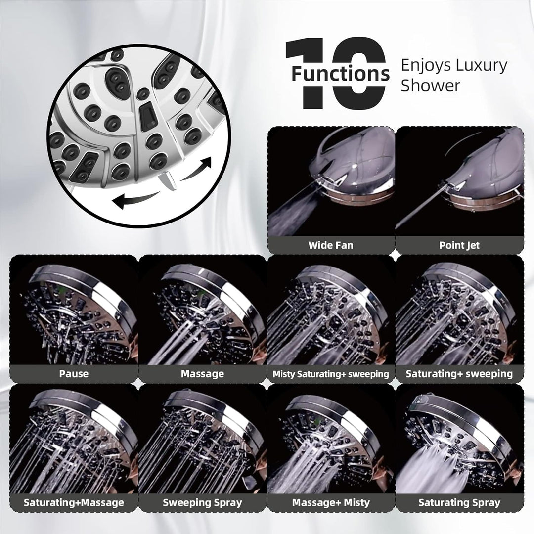 BESAQUO 10 Functions High Pressure shower head with handheld, Built-in Pause Mode &amp; 2 Power Wash
