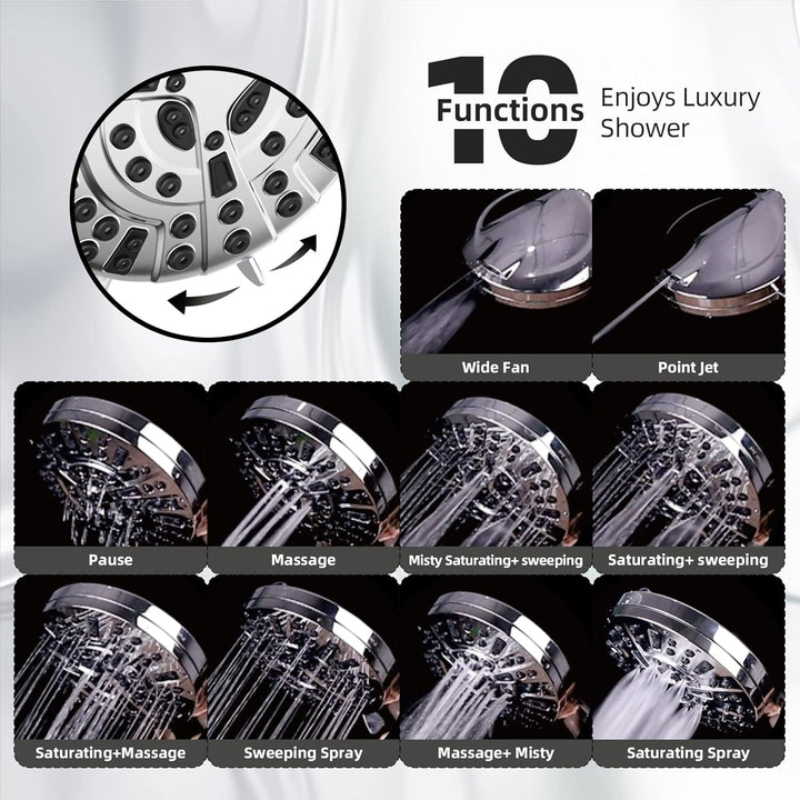 BESAQUO 10 Functions High Pressure shower head with handheld, Built-in Pause Mode &amp; 2 Power Wash