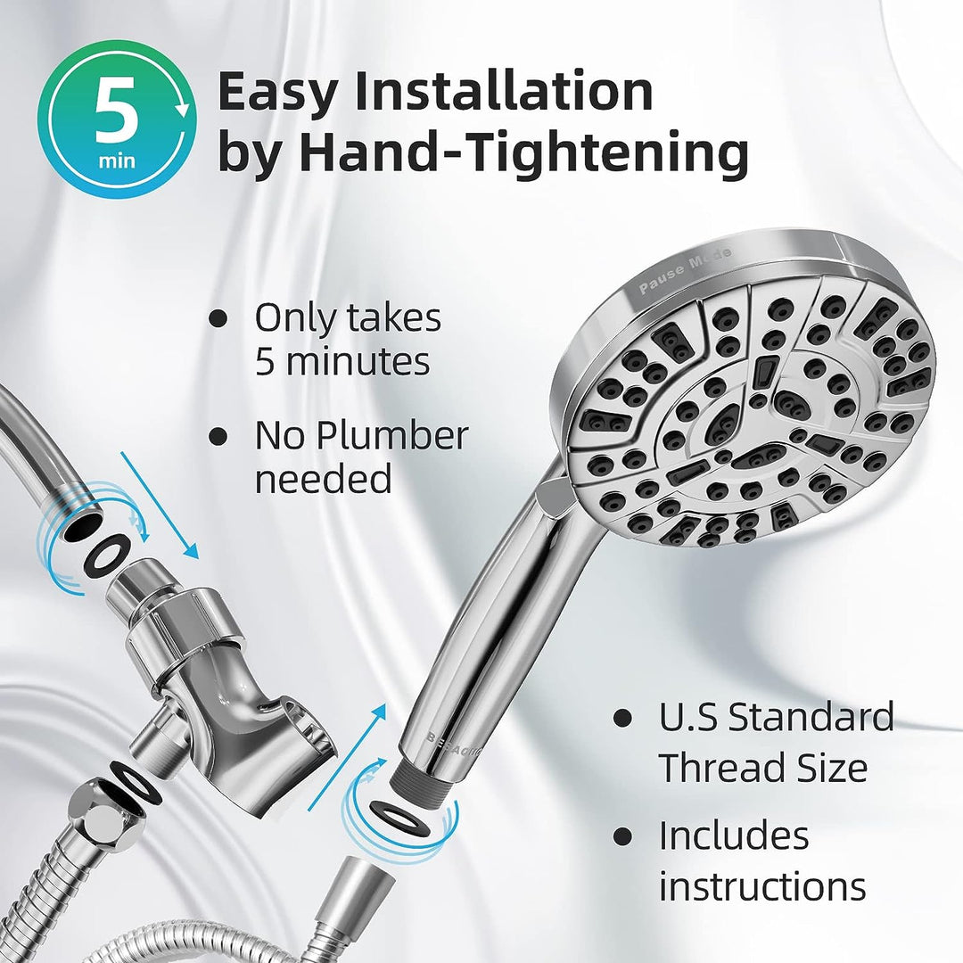 BESAQUO 10 Functions High Pressure shower head with handheld, Built-in Pause Mode &amp; 2 Power Wash