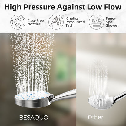 BESAQUO 全金属 3 档按摩设置淋浴喷头带手持装置