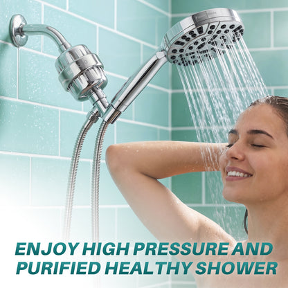 Shower Filter Head for Hard Water, Remove Chlorine, Heavy Metals, for Softer Skin, Shinier Hair and Stronger nails, with 20 Filtration Stages